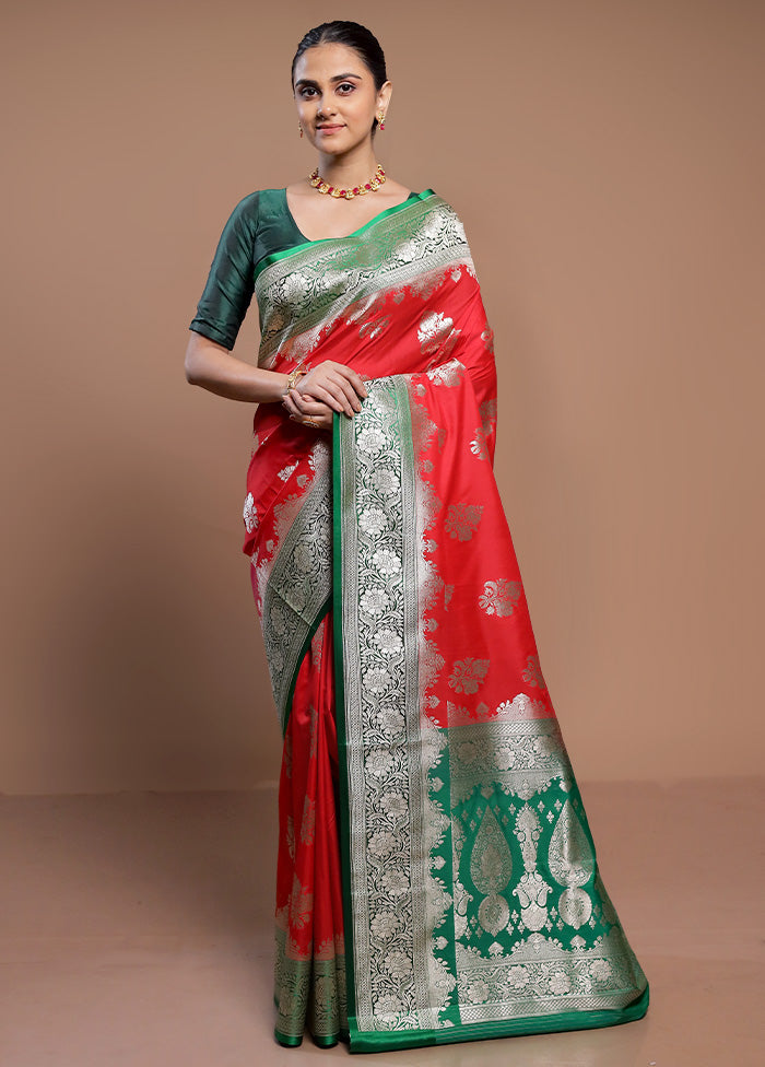 Red Katan Silk Saree With Blouse Piece