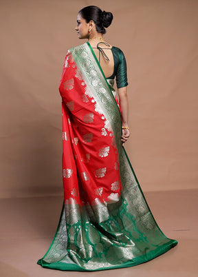 Red Katan Silk Saree With Blouse Piece