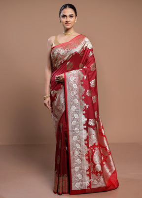 Red Katan Silk Saree With Blouse Piece