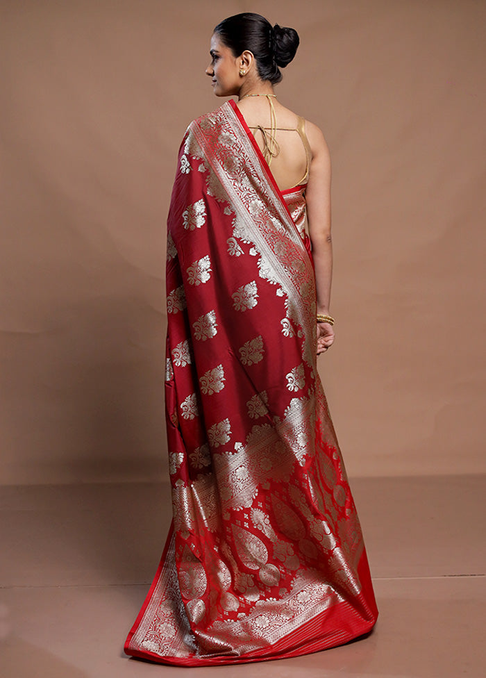 Red Katan Silk Saree With Blouse Piece