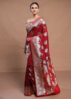 Red Katan Silk Saree With Blouse Piece