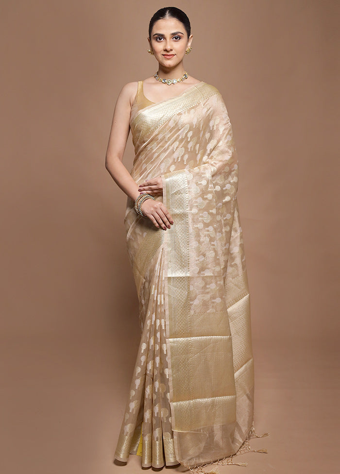Cream Tissue Silk Saree With Blouse Piece