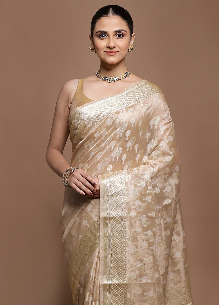 Cream Tissue Silk Saree With Blouse Piece