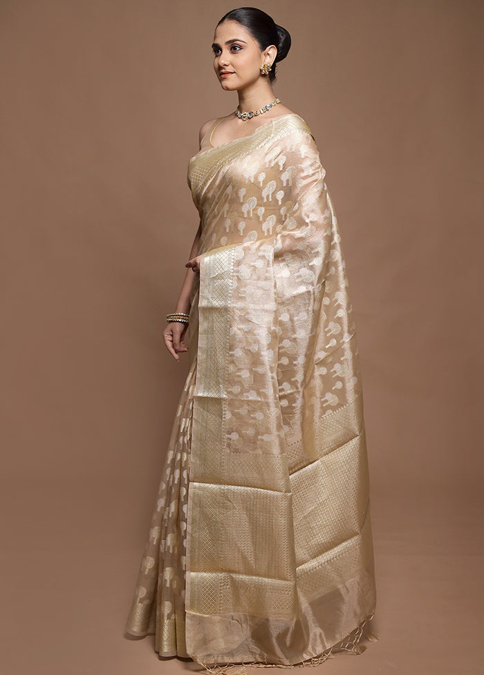 Cream Tissue Silk Saree With Blouse Piece