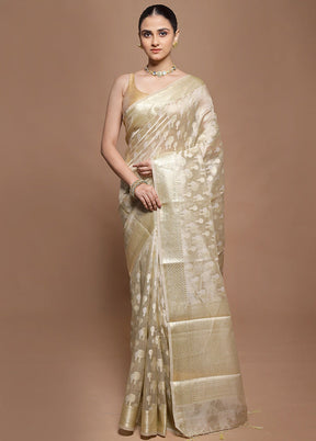 Cream Tissue Silk Saree With Blouse Piece