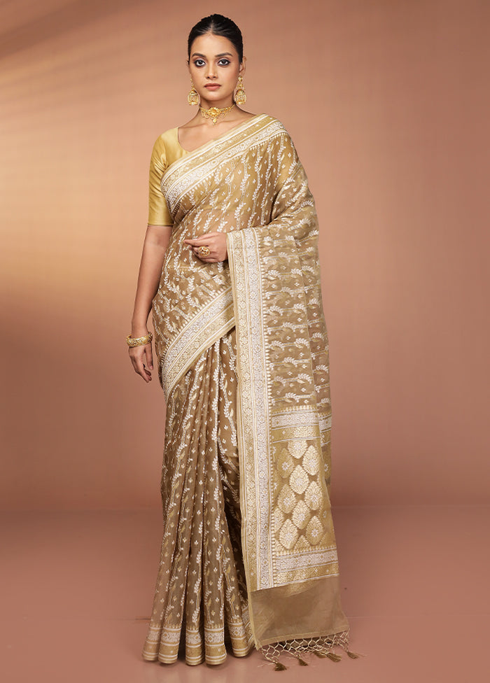 Cream Kora Silk Saree With Blouse Piece