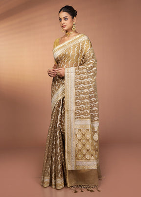 Cream Kora Silk Saree With Blouse Piece