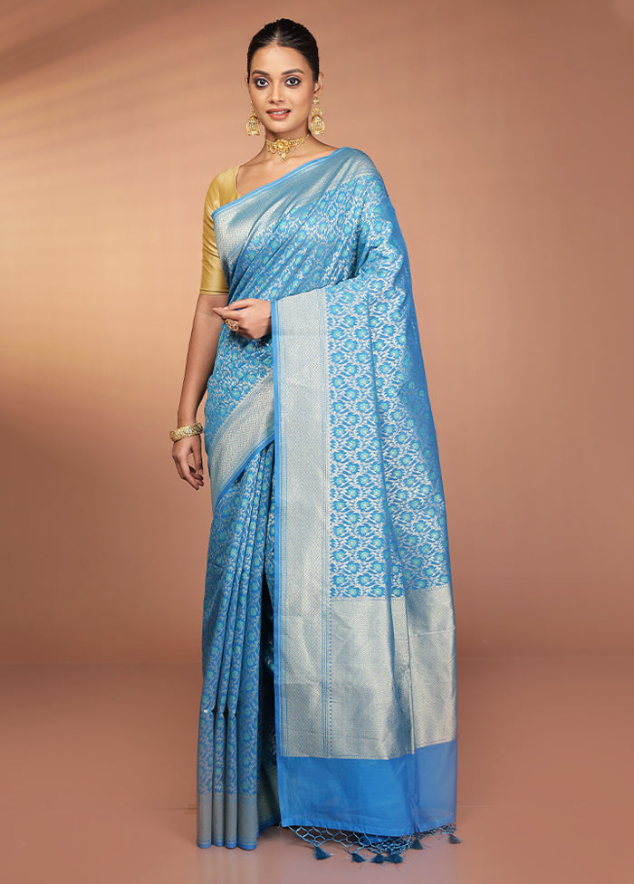 Blue Kora Silk Saree With Blouse Piece