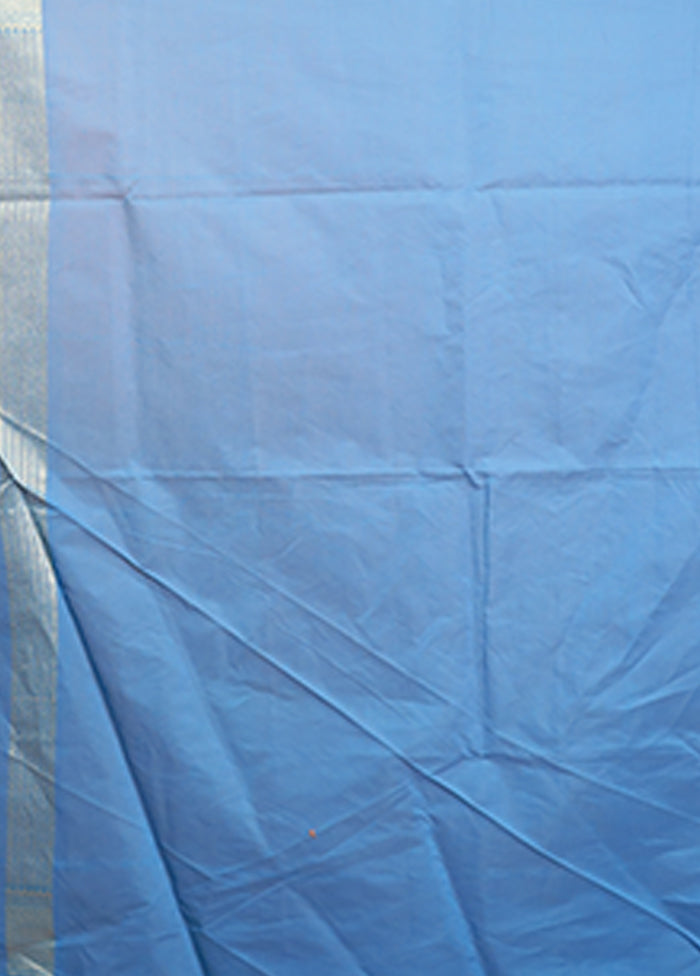 Blue Kora Silk Saree With Blouse Piece