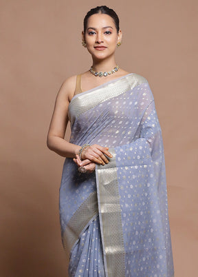 Grey Kora Silk Saree With Blouse Piece