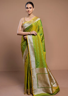 Green Katan Silk Saree With Blouse Piece