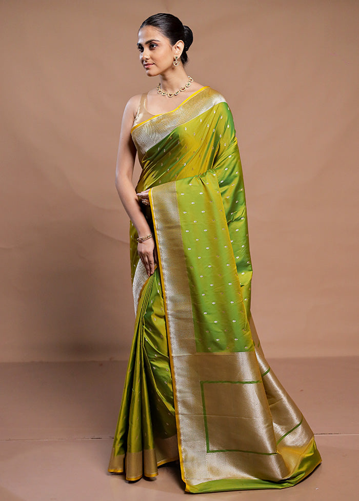 Green Katan Silk Saree With Blouse Piece