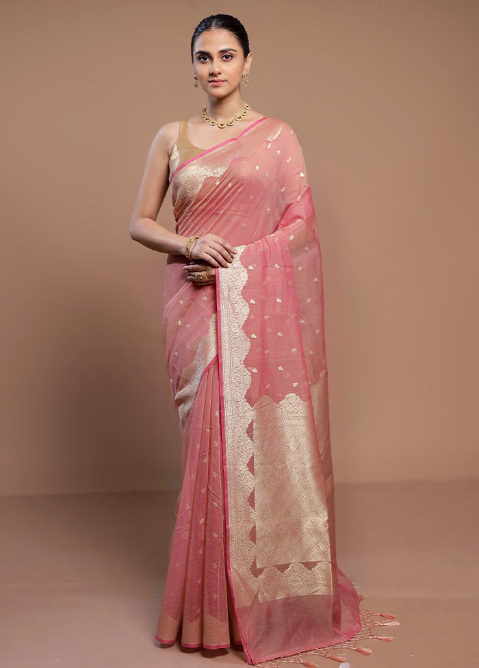 Pink Kora Silk Saree With Blouse Piece