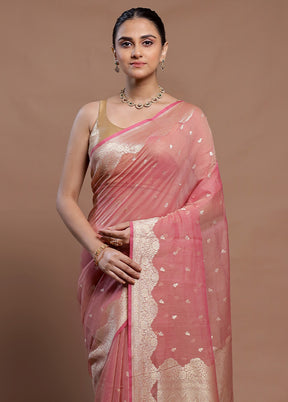 Pink Kora Silk Saree With Blouse Piece