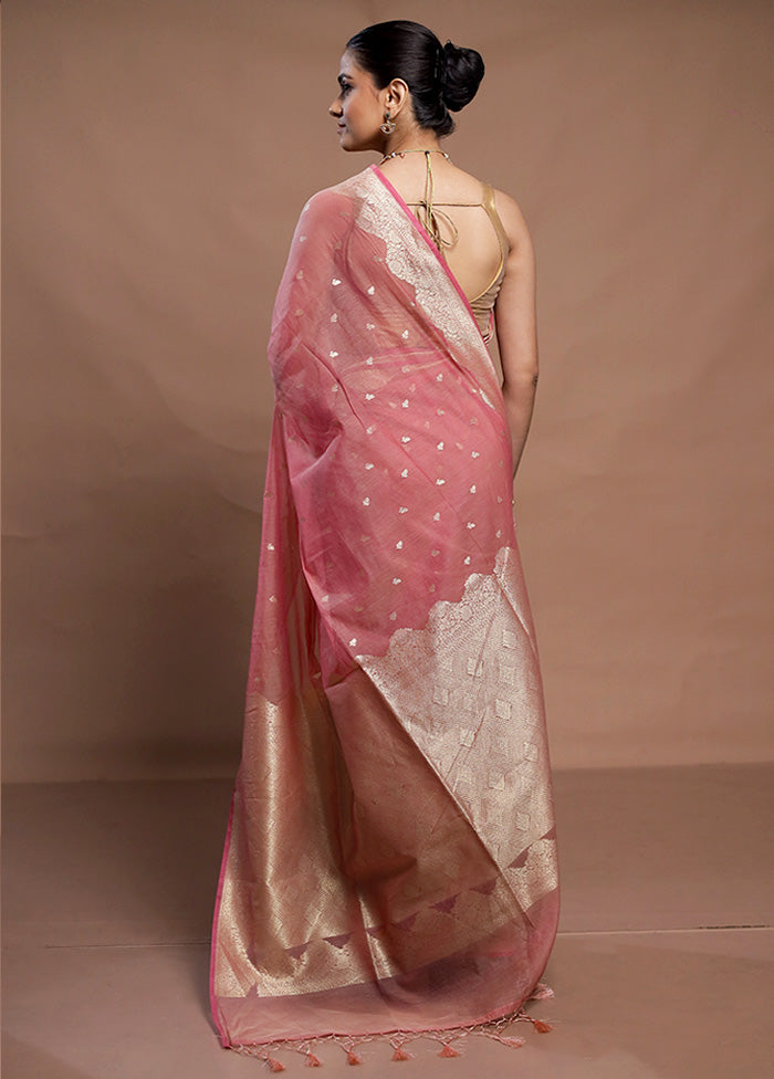 Pink Kora Silk Saree With Blouse Piece