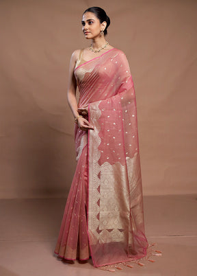 Pink Kora Silk Saree With Blouse Piece