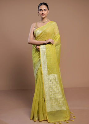 Yellow Kora Silk Saree With Blouse Piece