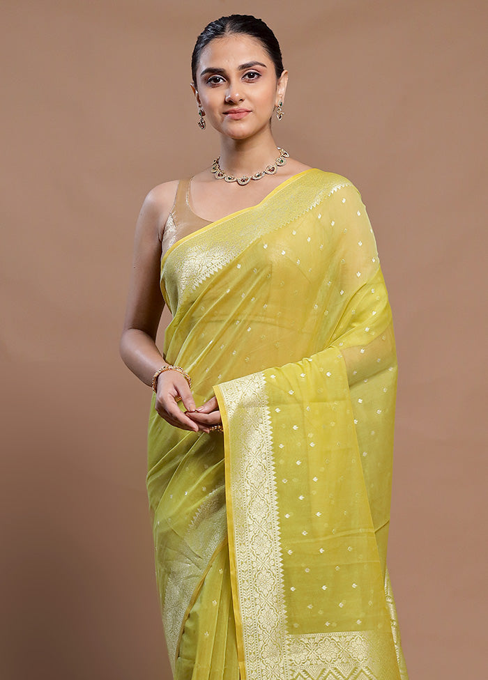 Yellow Kora Silk Saree With Blouse Piece