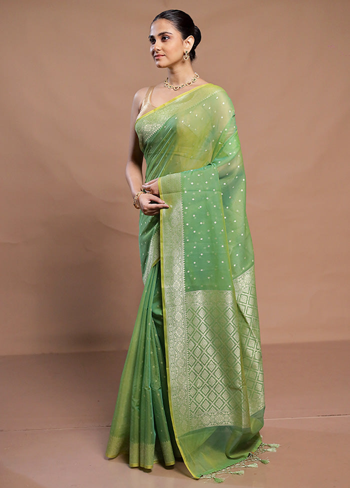 Green Kora Silk Saree With Blouse Piece