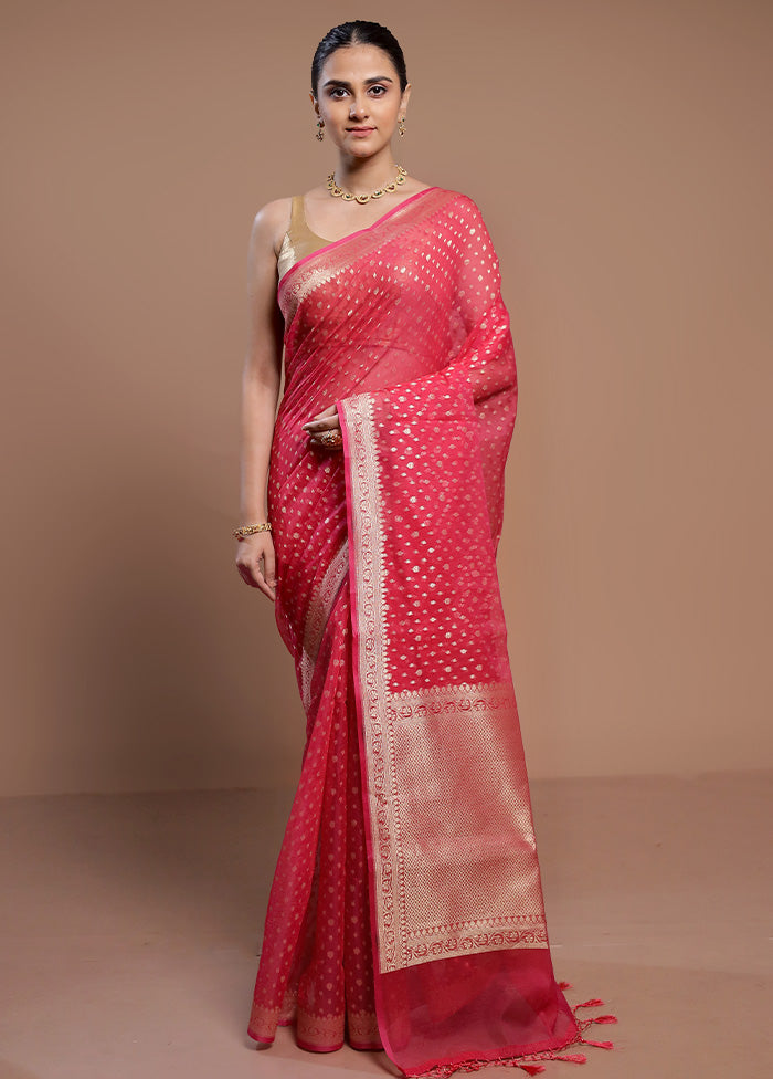 Pink Kora Silk Saree With Blouse Piece