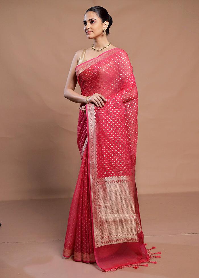 Pink Kora Silk Saree With Blouse Piece