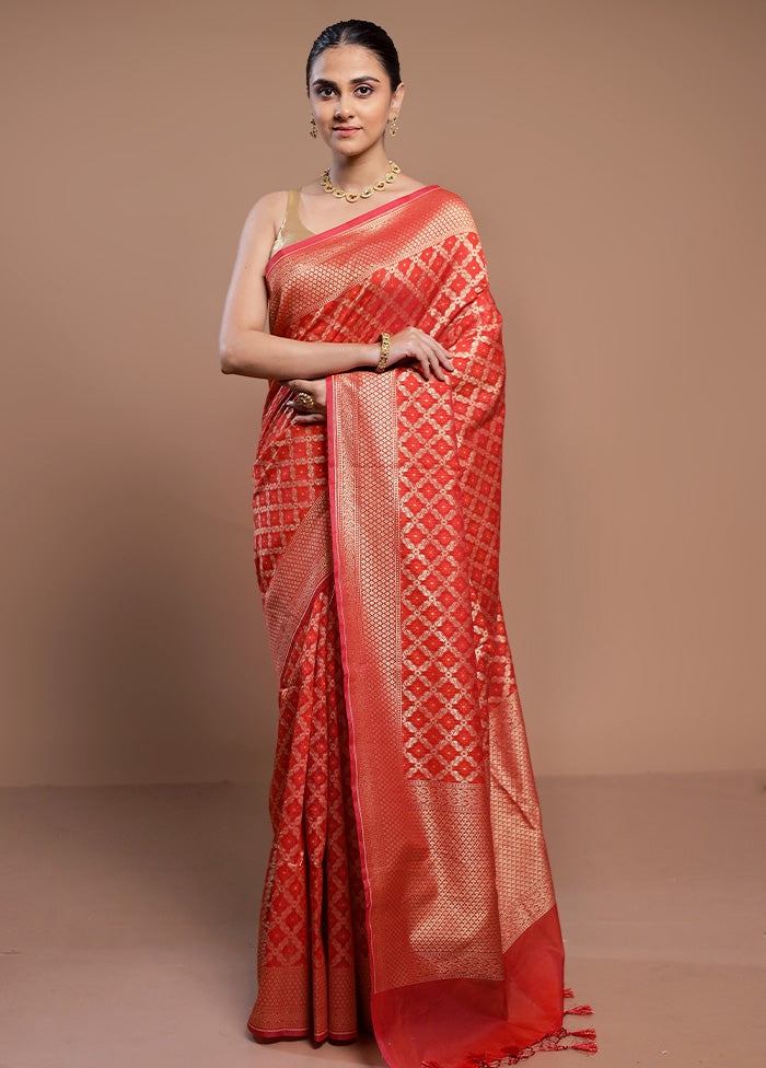 Red Kora Silk Saree With Blouse Piece