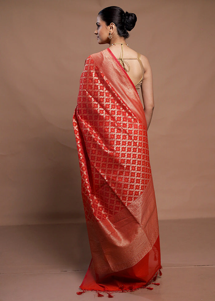 Red Kora Silk Saree With Blouse Piece