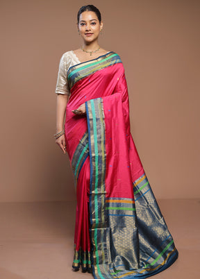 Pink Kanjivaram Silk Saree With Blouse Piece