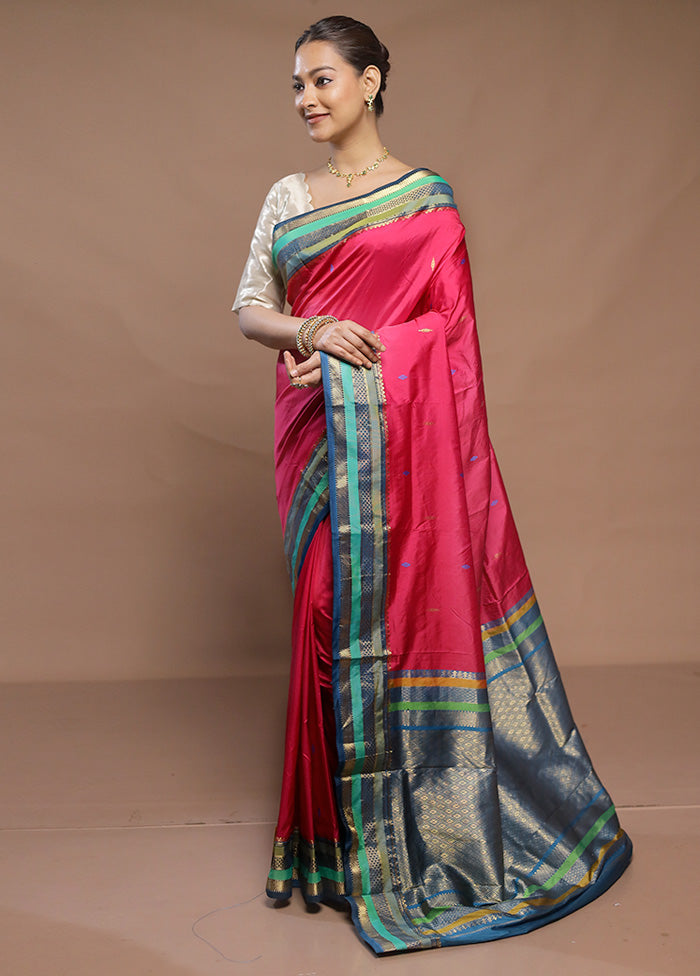 Pink Kanjivaram Silk Saree With Blouse Piece