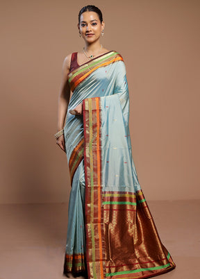 Blue Kanjivaram Silk Saree With Blouse Piece