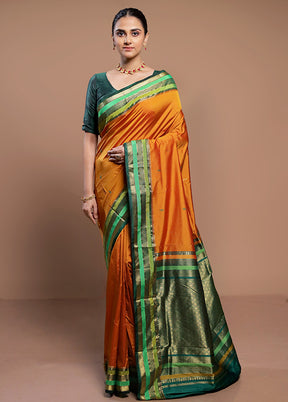 Rust Kanjivaram Silk Saree With Blouse Piece