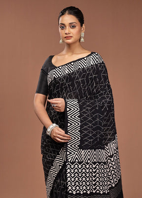 Black Chanderi Cotton Saree With Blouse Piece