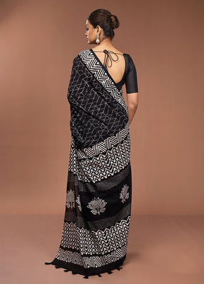 Black Chanderi Cotton Saree With Blouse Piece