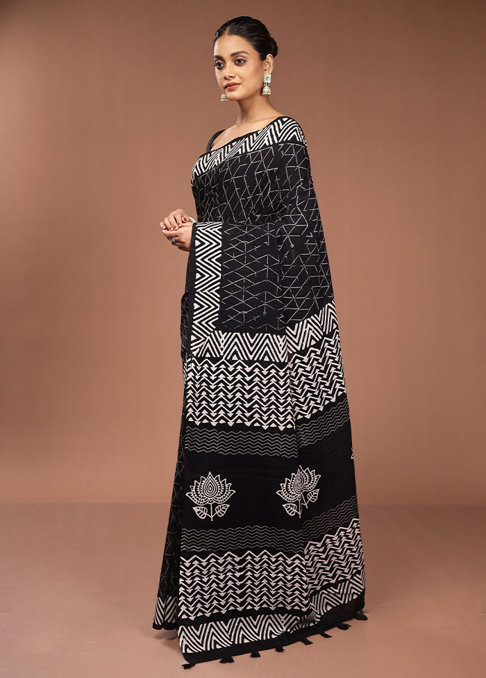 Black Chanderi Cotton Saree With Blouse Piece