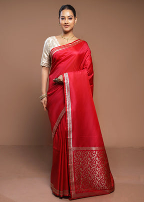 Red Banarasi Silk Saree With Blouse Piece