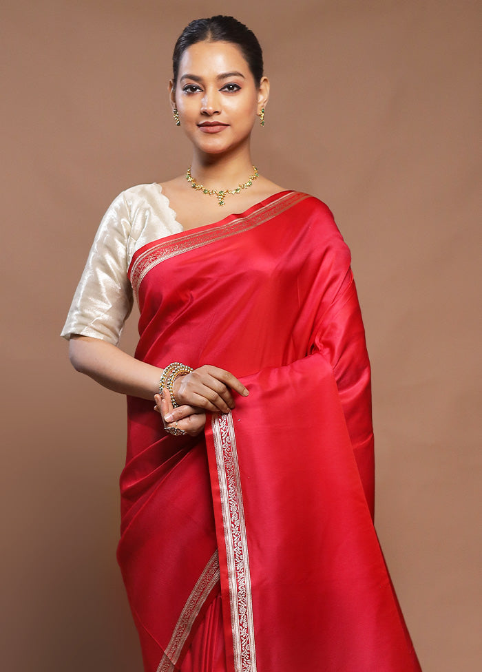 Red Banarasi Silk Saree With Blouse Piece