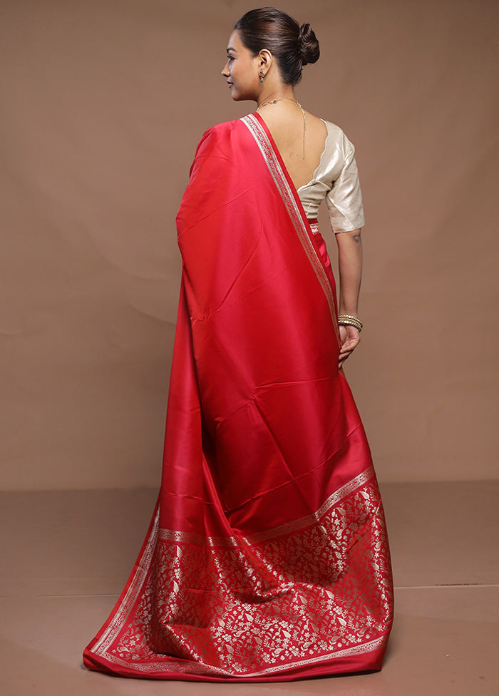 Red Banarasi Silk Saree With Blouse Piece