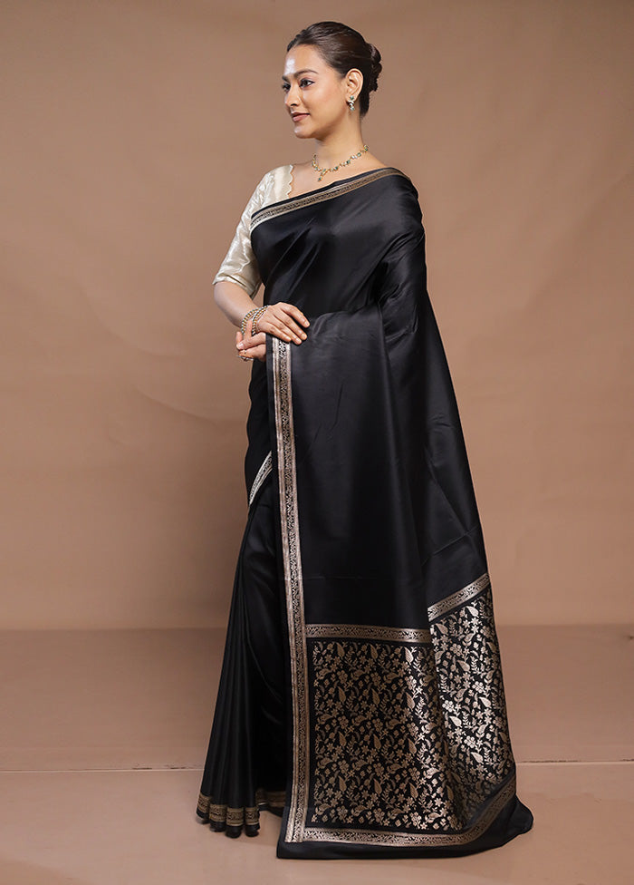 Black Banarasi Silk Saree With Blouse Piece