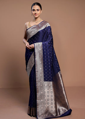 Blue Katan Silk Saree With Blouse Piece