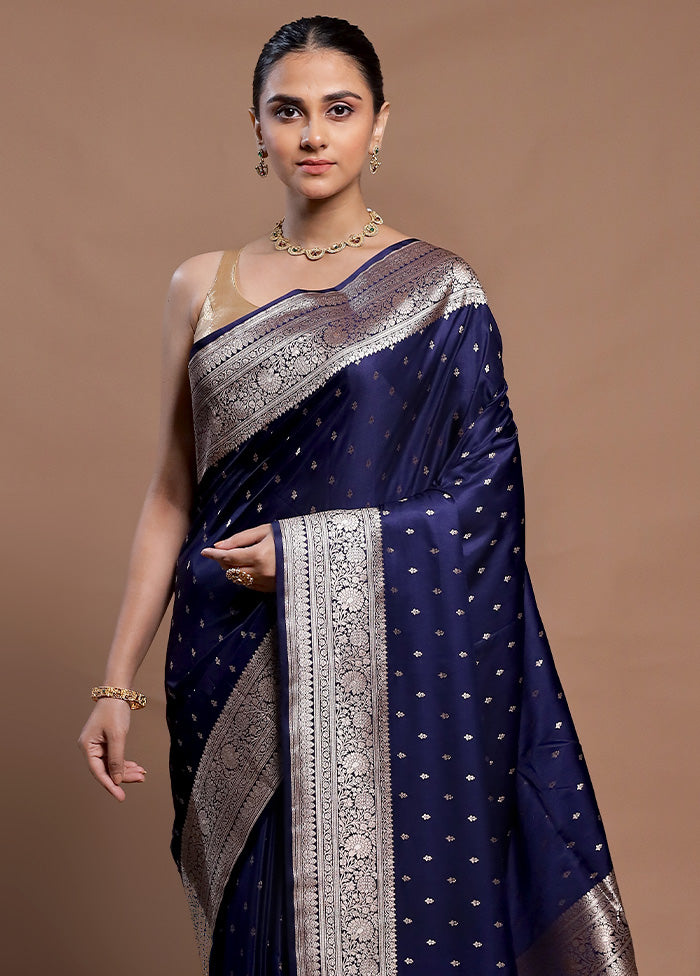 Blue Katan Silk Saree With Blouse Piece