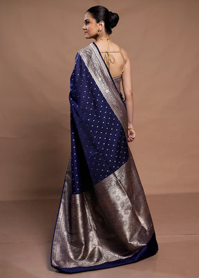 Blue Katan Silk Saree With Blouse Piece