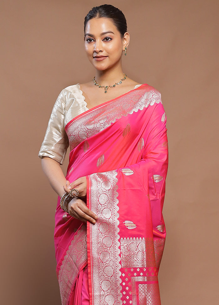 Pink Katan Silk Saree With Blouse Piece