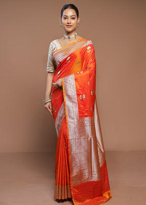 Orange Katan Silk Saree With Blouse Piece