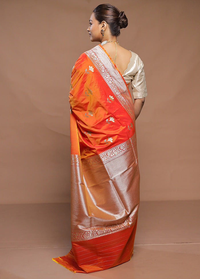 Orange Katan Silk Saree With Blouse Piece