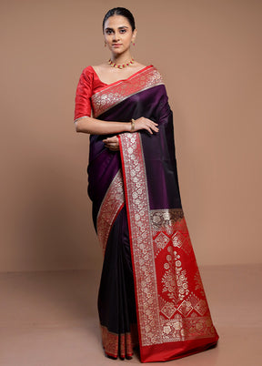 Purple Banarasi Silk Saree With Blouse Piece