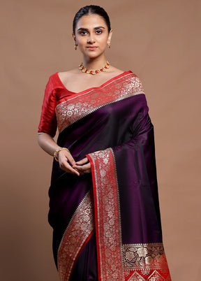 Purple Banarasi Silk Saree With Blouse Piece