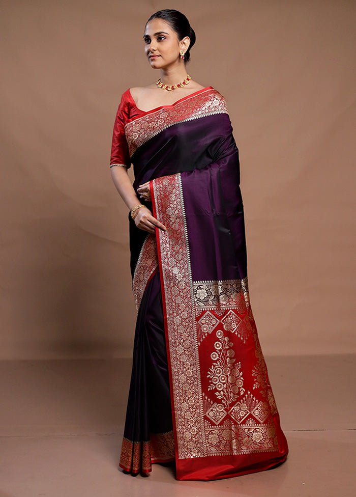 Purple Banarasi Silk Saree With Blouse Piece