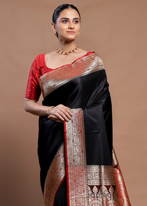 Black Banarasi Silk Saree With Blouse Piece