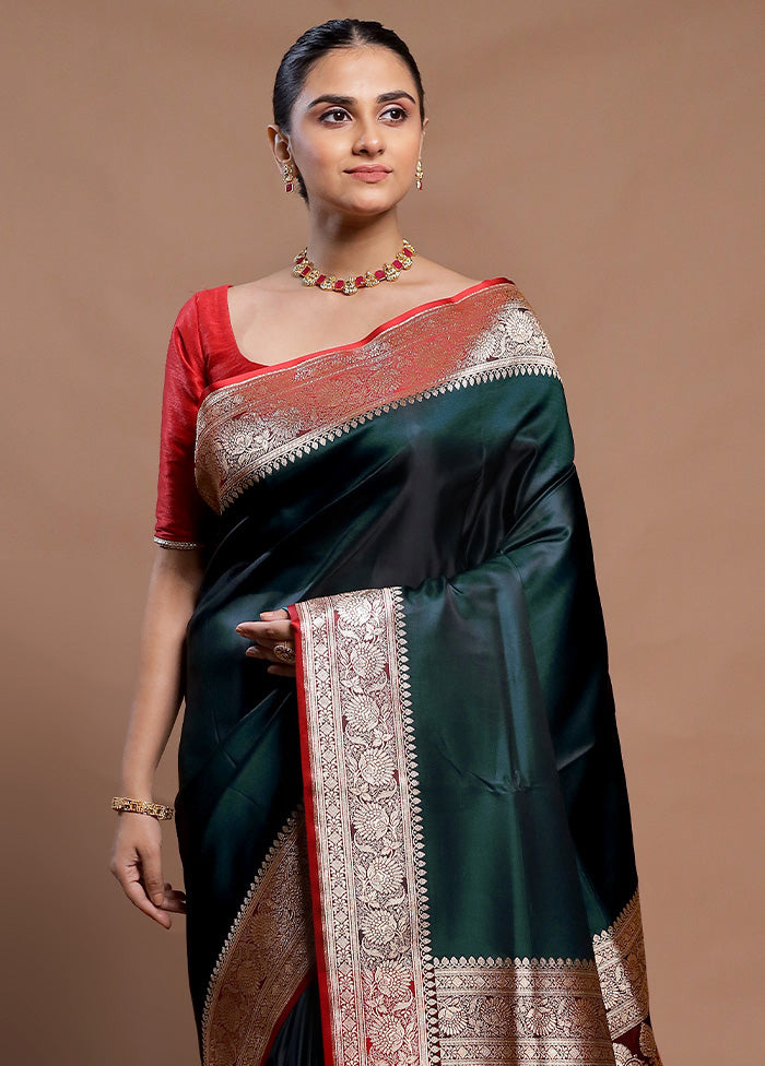 Green Banarasi Silk Saree With Blouse Piece