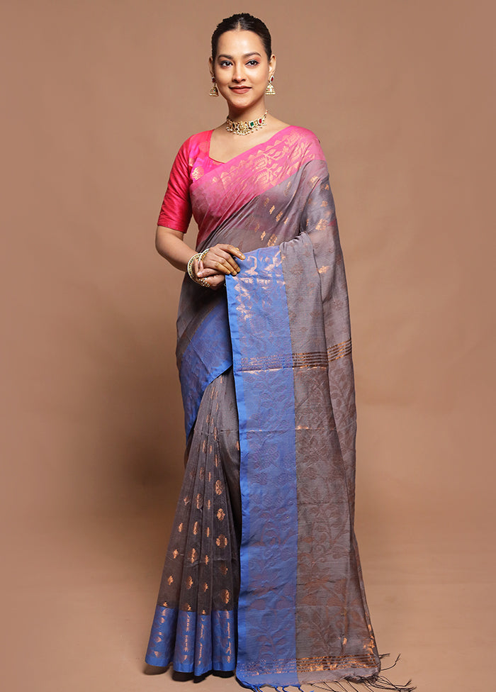 Grey Cotton Saree With Blouse Piece
